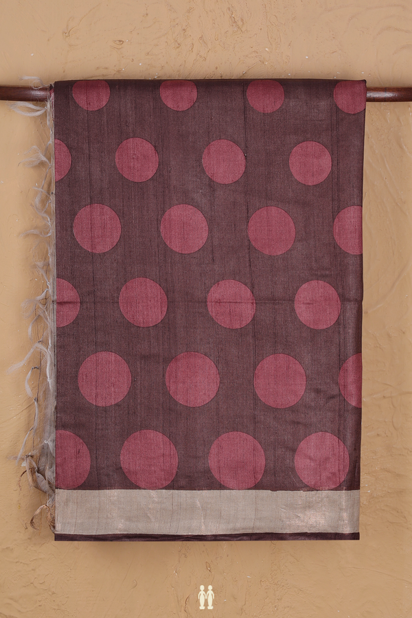 Tussar Silk Saree In Coffee Brown With Circle Motifs