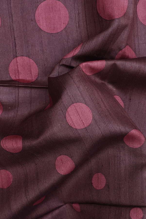 Tussar Silk Saree In Coffee Brown With Circle Motifs