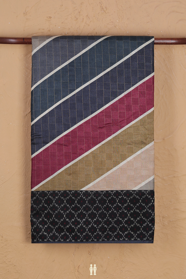 Tussar Silk Saree In Multicolor With Diagonal Design