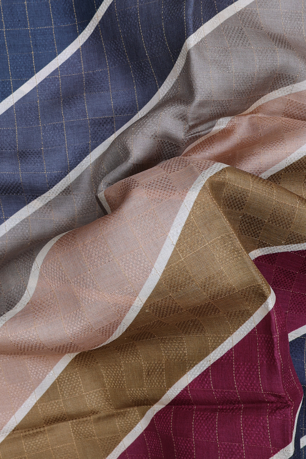 Tussar Silk Saree In Multicolor With Diagonal Design