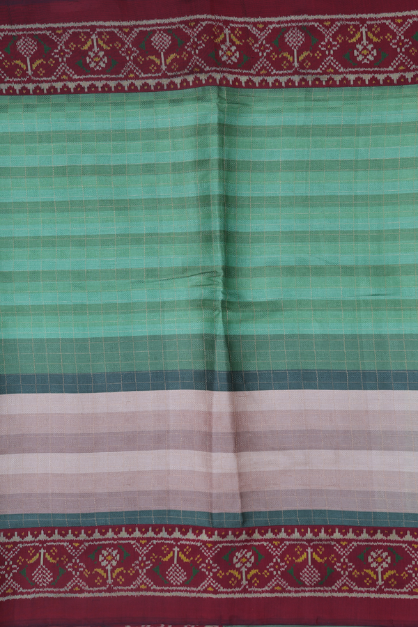 Tussar Silk Saree In Green And Brown With Checks Design