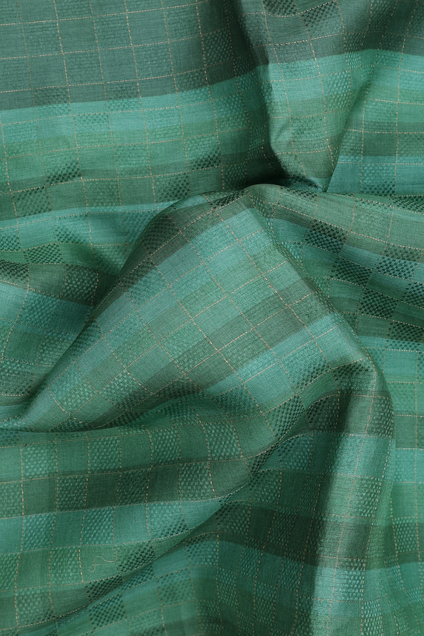 Tussar Silk Saree In Green And Brown With Checks Design