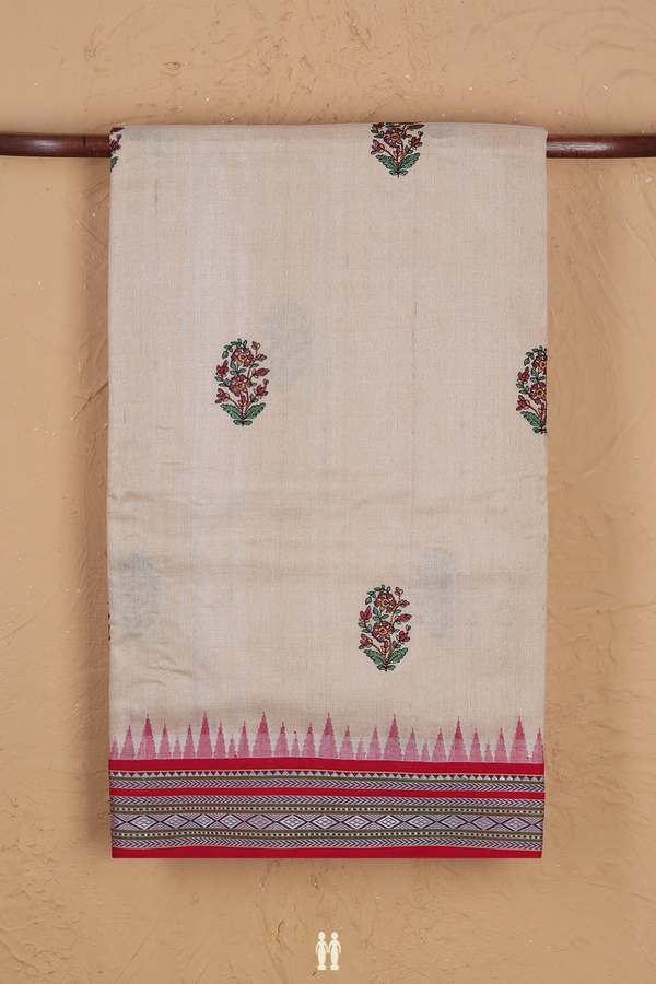Tussar Silk Saree Cream Color With Floral Motifs