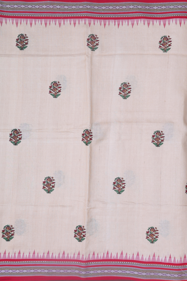 Tussar Silk Saree Cream Color With Floral Motifs