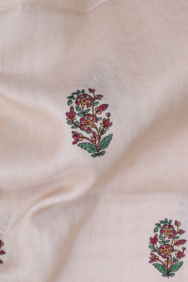 Tussar Silk Saree Cream Color With Floral Motifs
