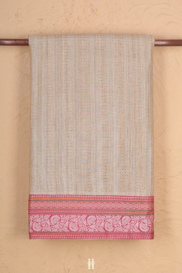 Tussar Silk Saree In Light Brown With Stripes Design