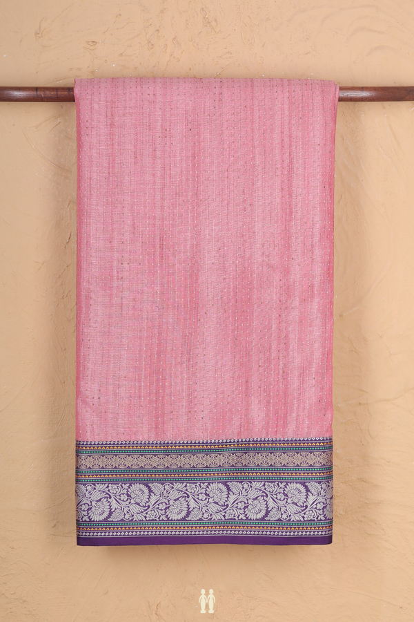 Tussar Silk Saree In Pink With Stripes Design