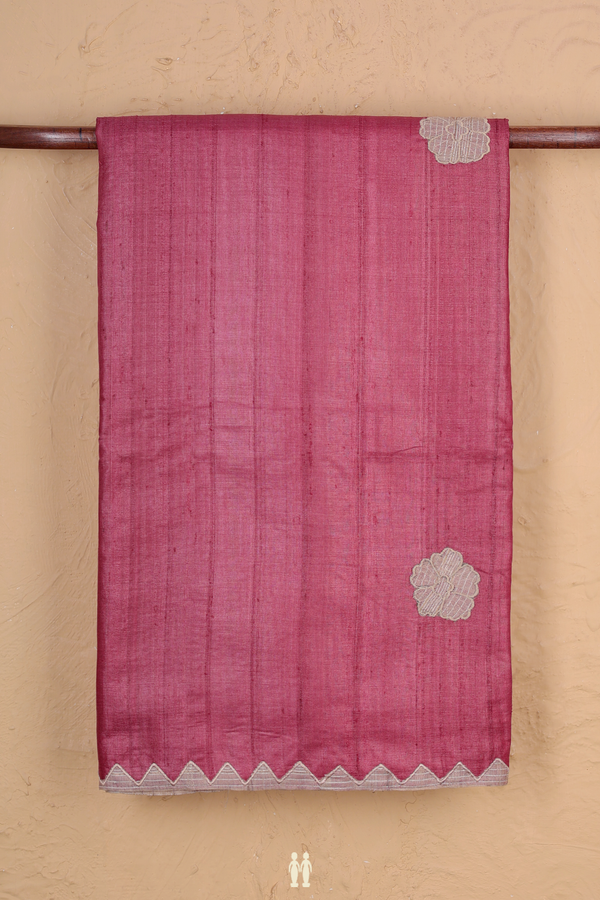 Tussar Silk Saree In Red With Floral Buttas