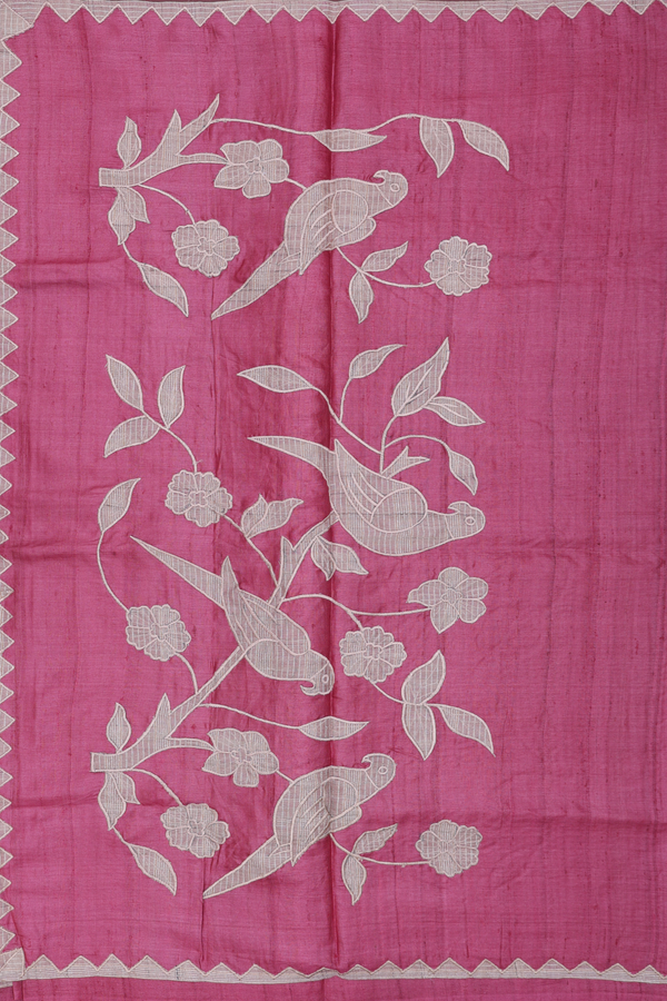 Tussar Silk Saree In Red With Floral Buttas