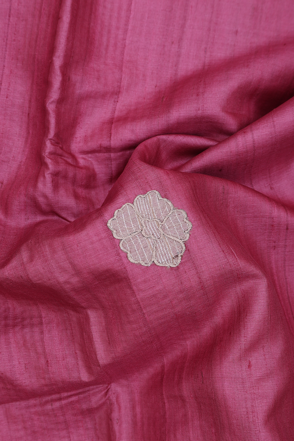 Tussar Silk Saree In Red With Floral Buttas