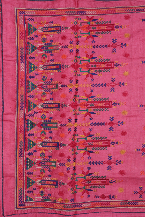 Tussar Silk Saree In Red With Embroidered Design