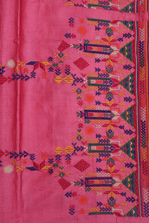 Tussar Silk Saree In Red With Embroidered Design