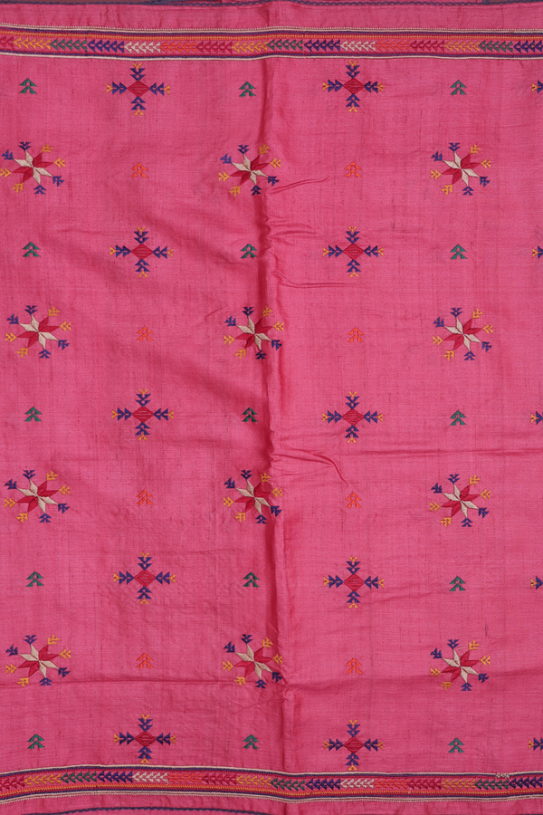 Tussar Silk Saree In Red With Embroidered Design
