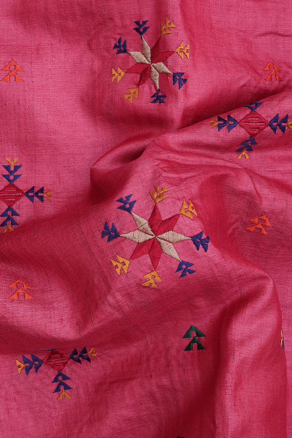 Tussar Silk Saree In Red With Embroidered Design