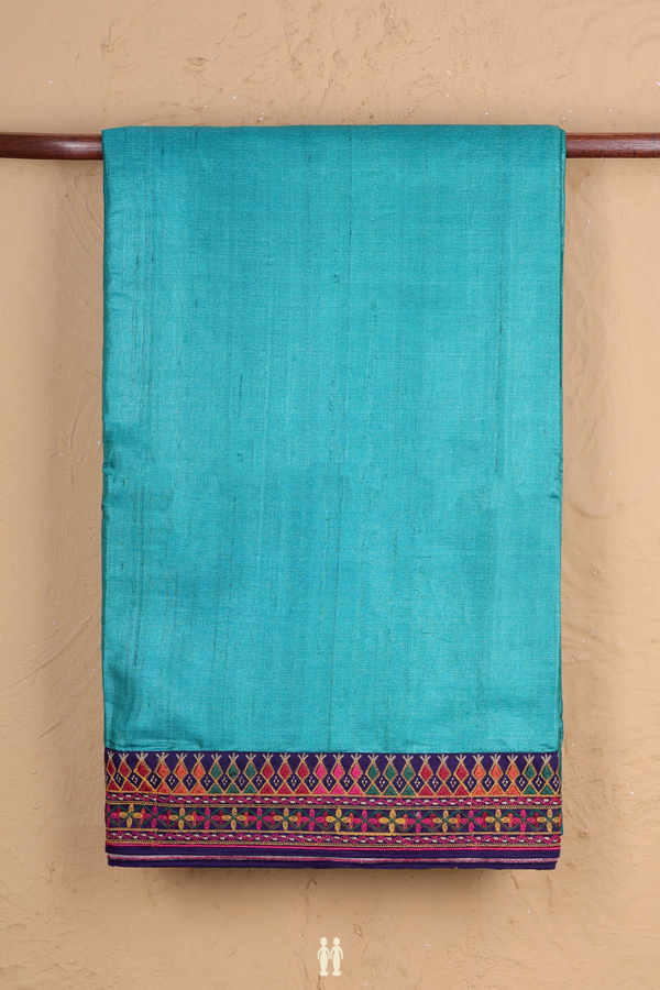 Tussar Silk Saree In Green With Contrast Border