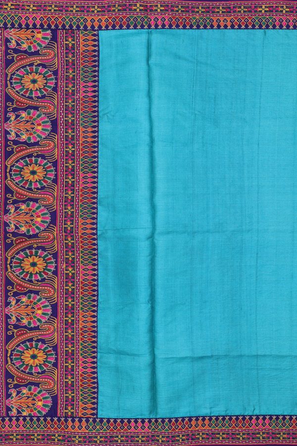 Tussar Silk Saree In Green With Contrast Border