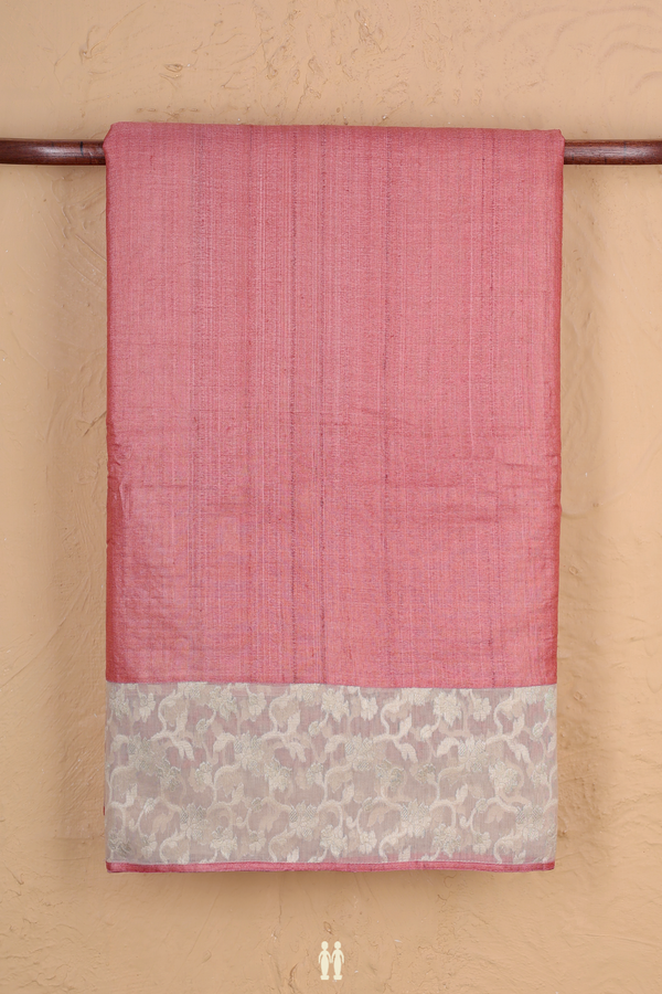 Tussar Silk Saree In Dark Peach With Contrast Border