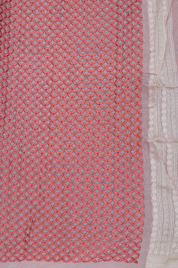 Tussar Silk Saree In Dark Peach With Contrast Border