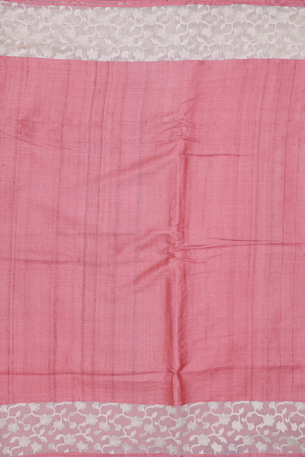 Tussar Silk Saree In Dark Peach With Contrast Border