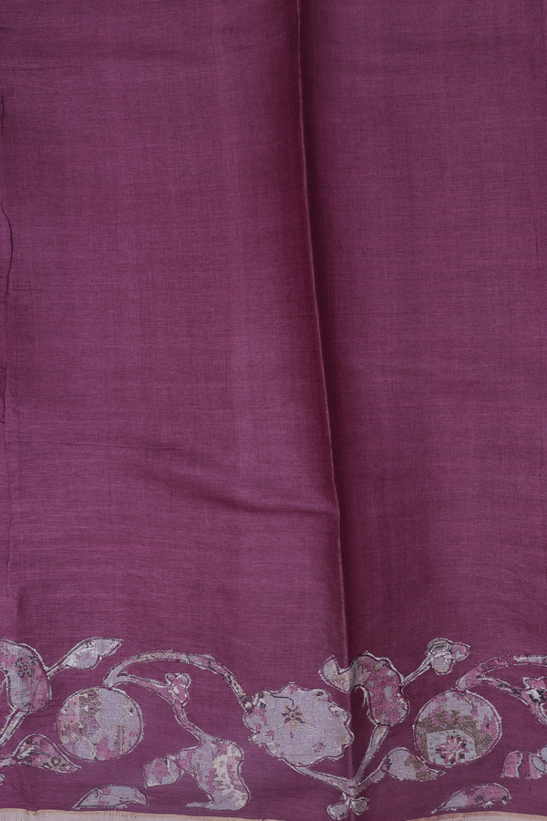 Tussar Silk Saree In Plum Brown With Zari Buttas