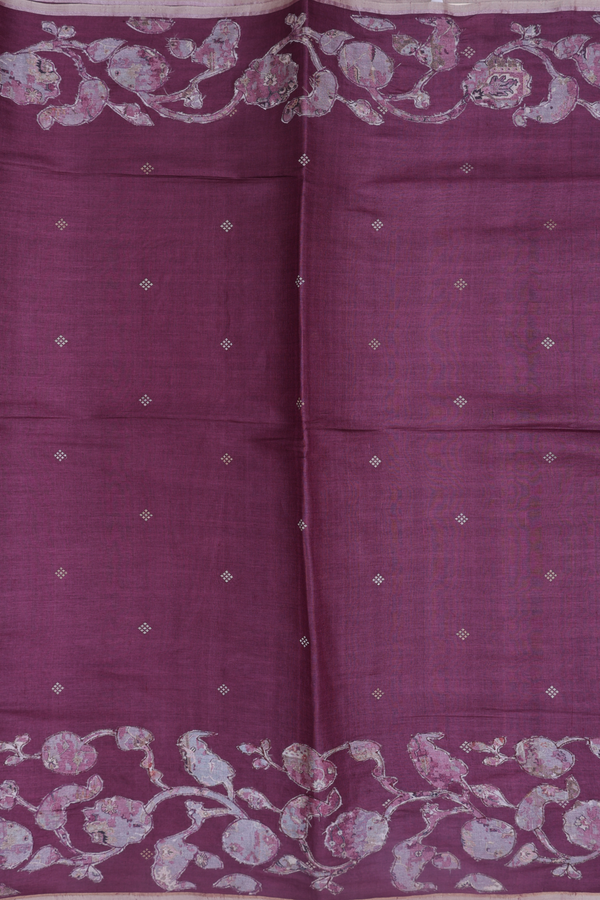 Tussar Silk Saree In Plum Brown With Zari Buttas