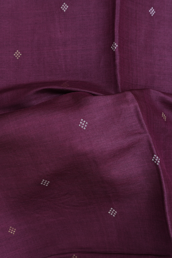 Tussar Silk Saree In Plum Brown With Zari Buttas