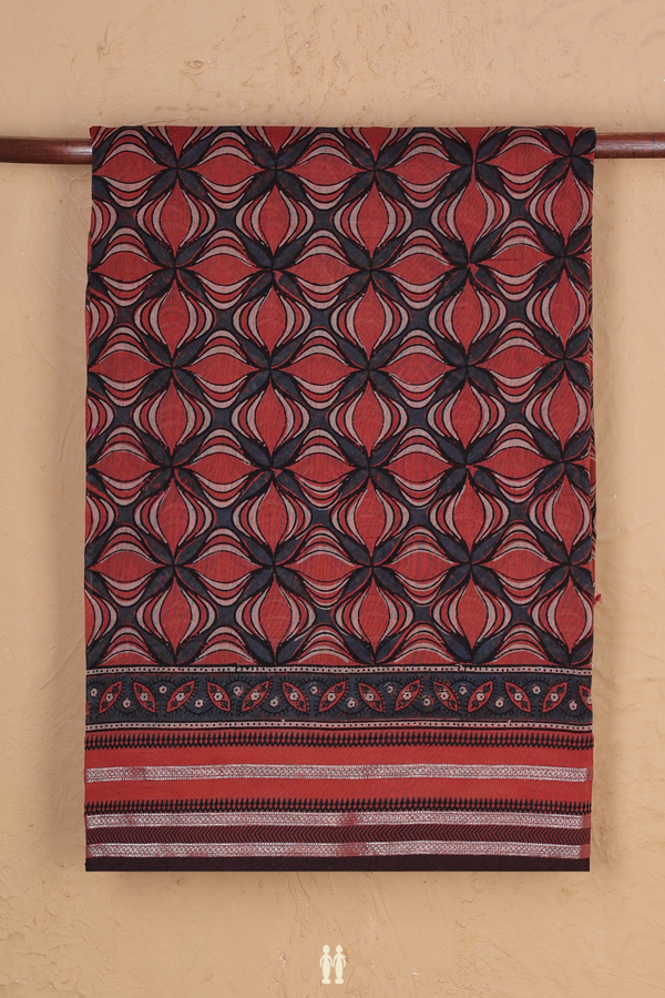 Chanderi Silk Cotton Saree In Grey And Brown With Ogee Design