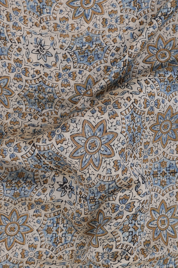Chanderi Silk Cotton Saree In Cream Color With Ajrakh Design