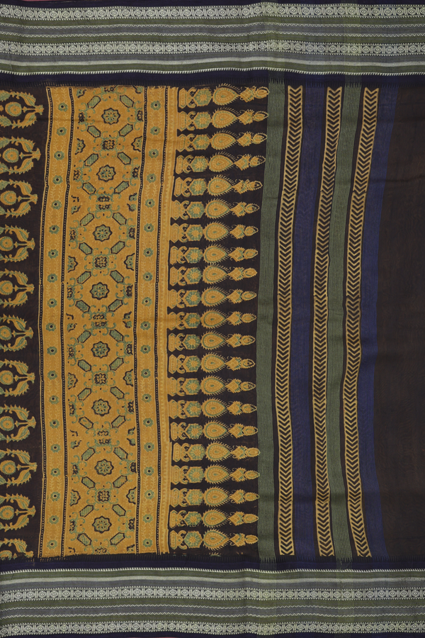 Chanderi Silk Cotton Saree In Yellow With Ajrakh Design