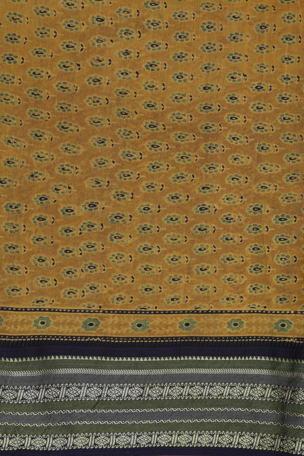 Chanderi Silk Cotton Saree In Yellow With Ajrakh Design
