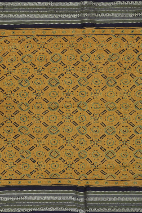 Chanderi Silk Cotton Saree In Yellow With Ajrakh Design