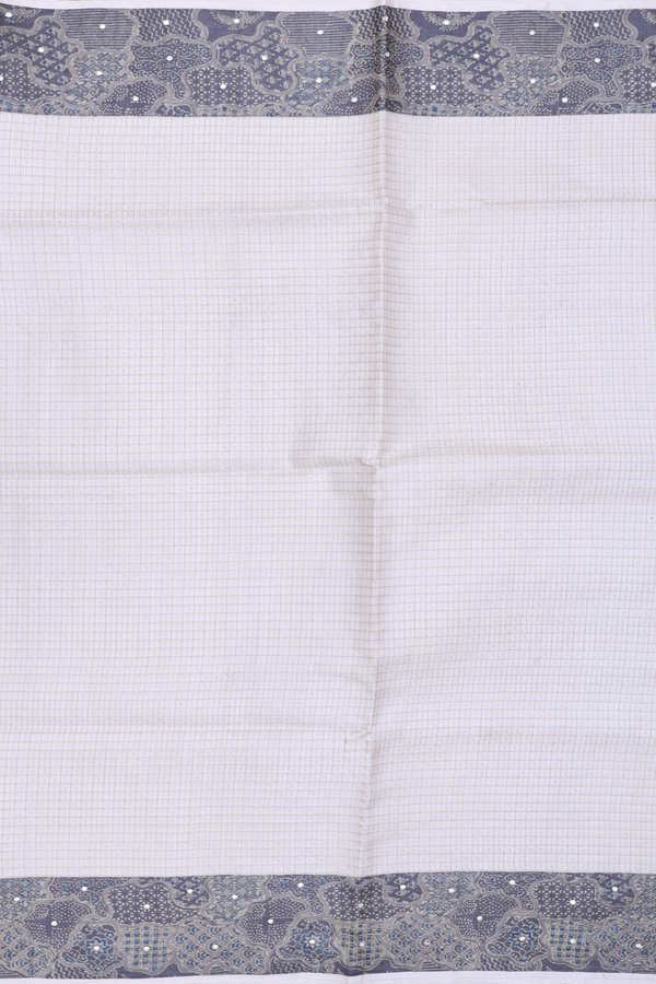 Tussar Silk Saree In Off White Checks Design