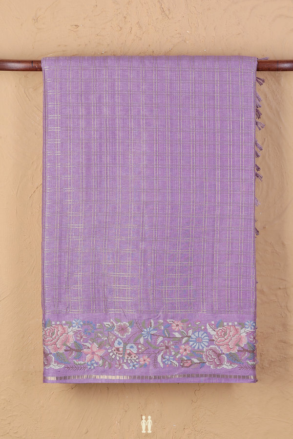Tussar Silk Saree In Lavender With Checks Design