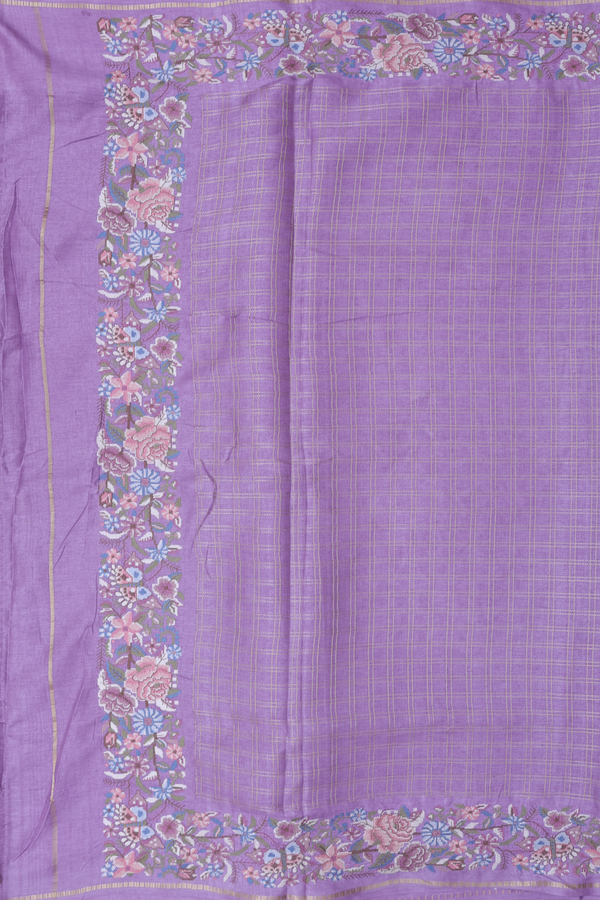 Tussar Silk Saree In Lavender With Checks Design