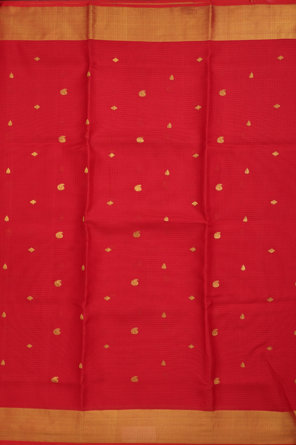 Kota Silk Saree In Crimson Red With Paisley Buttas