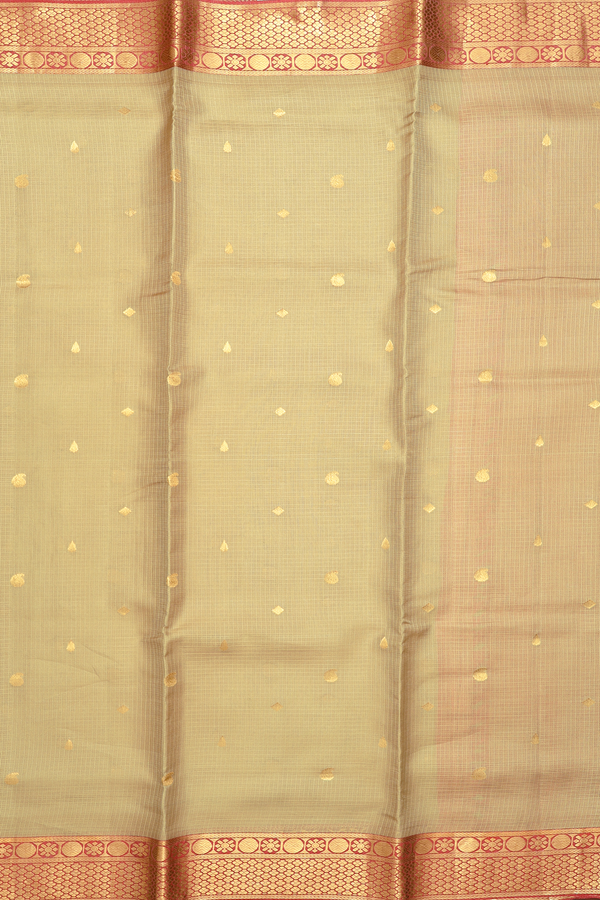 Kota Silk Saree In Cardamom Green With Zari Buttas
