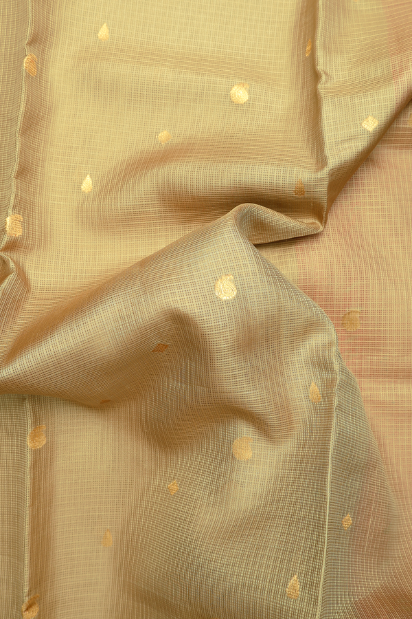 Kota Silk Saree In Cardamom Green With Zari Buttas