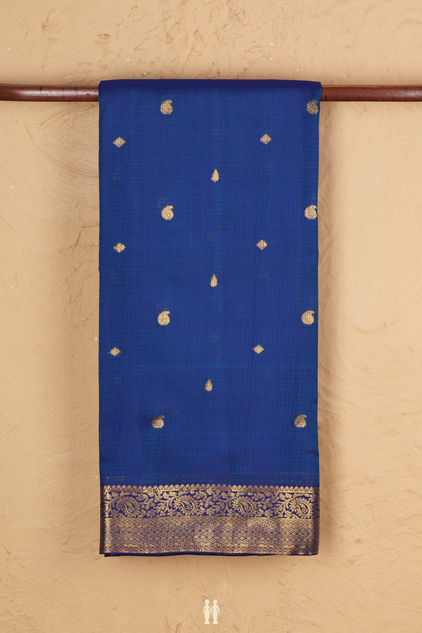 Kota Silk Saree In Cobalt Blue With Paisley Buttas