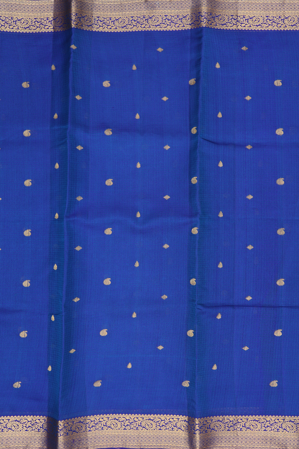 Kota Silk Saree In Cobalt Blue With Paisley Buttas