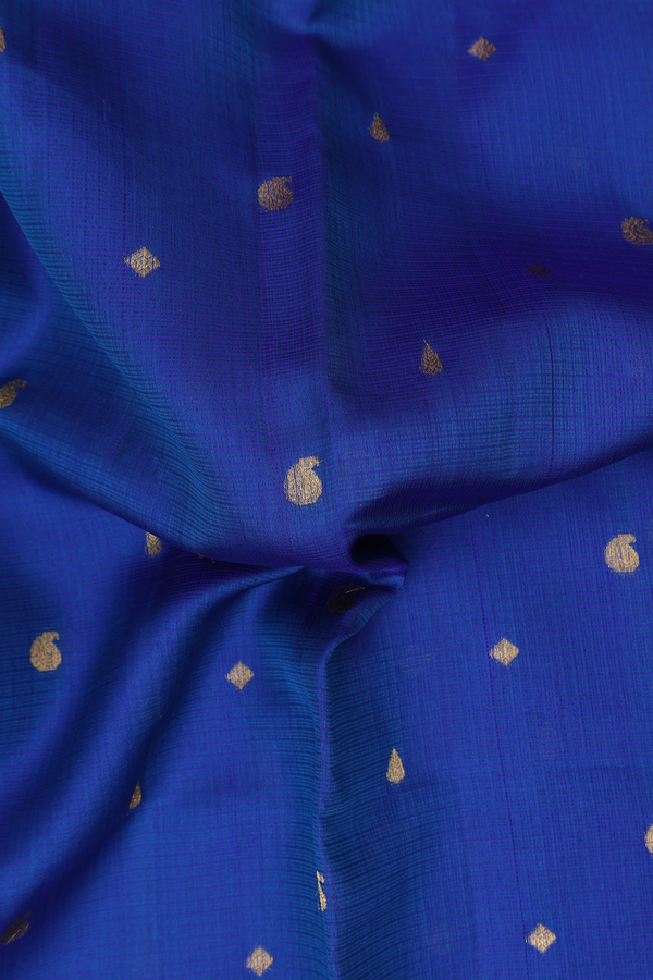 Kota Silk Saree In Cobalt Blue With Paisley Buttas