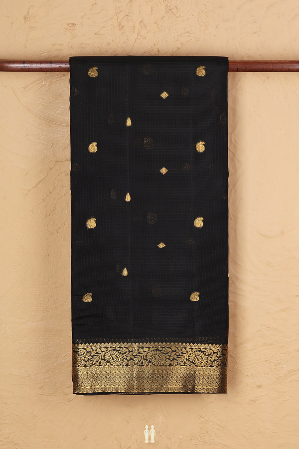 Kota Silk Saree In Black With Paisley Buttas