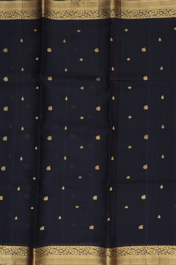 Kota Silk Saree In Black With Paisley Buttas
