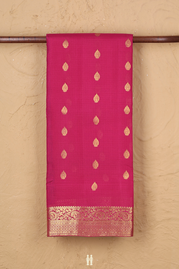 Kota Silk Saree In Dark Pink With Zari Buttas