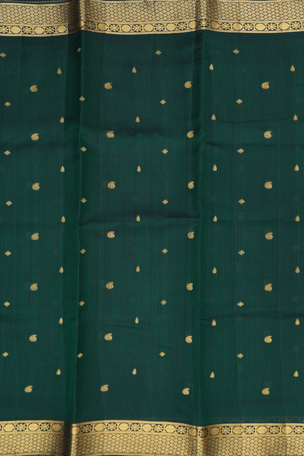 Kota Silk Saree In Dark Green With Paisley Buttas
