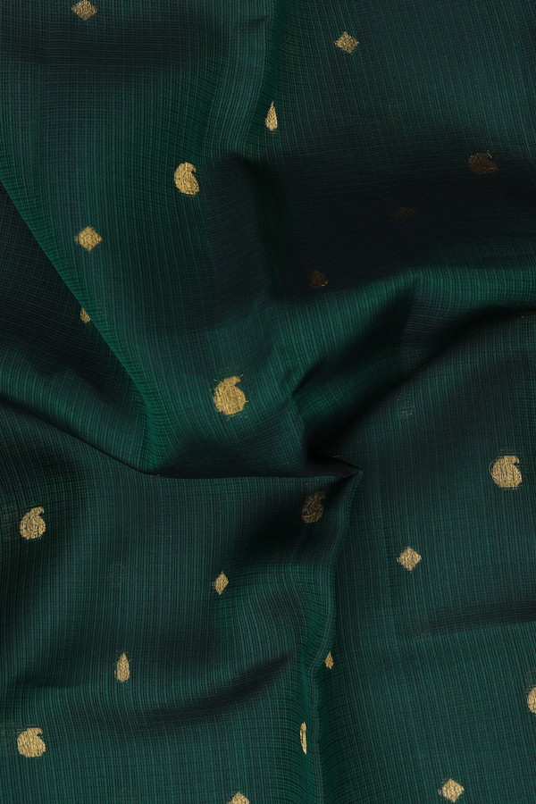 Kota Silk Saree In Dark Green With Paisley Buttas