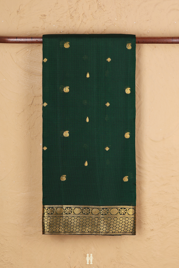 Kota Silk Saree In Dark Green With Paisley Buttas