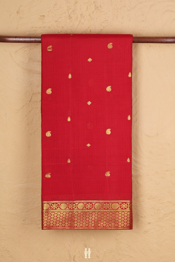 Kota Silk Saree In Crimson Red With Paisley Buttas