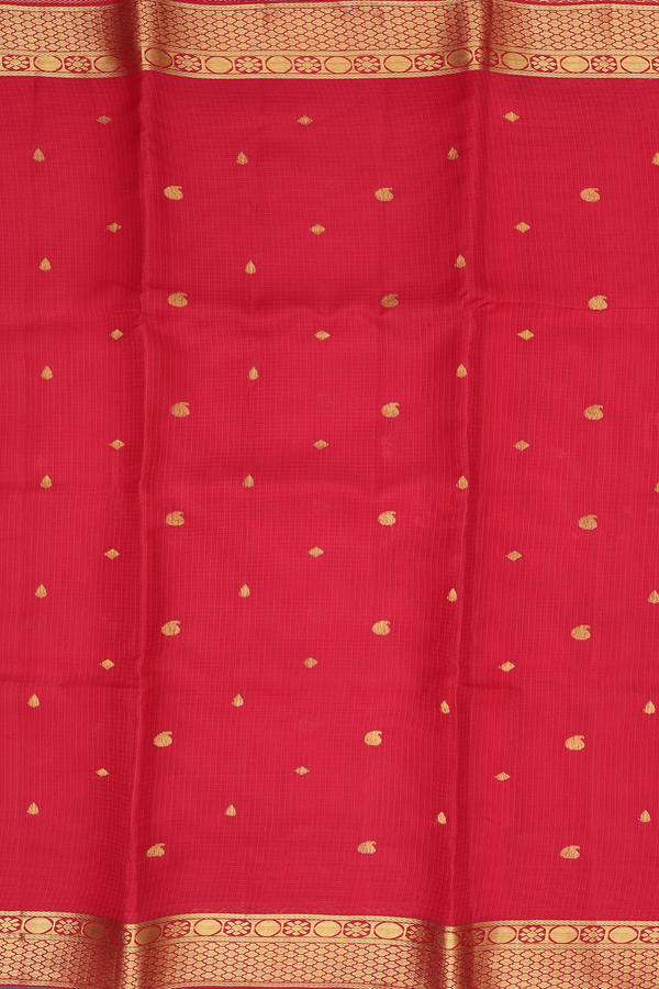 Kota Silk Saree In Crimson Red With Paisley Buttas