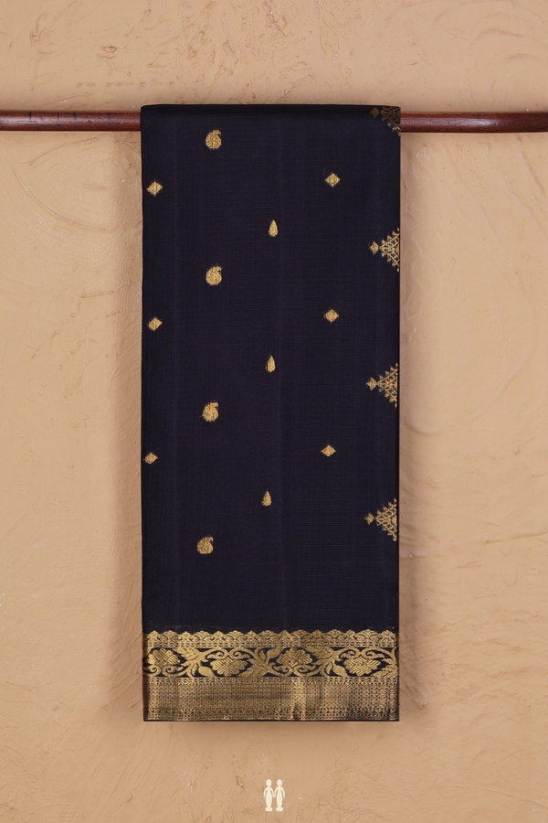 Kota Silk Saree In Black With Paisley Buttas