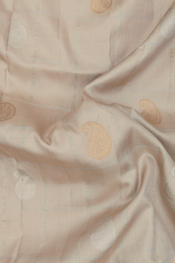 Gadwal Silk Saree In Light Brown With Paisley Buttas